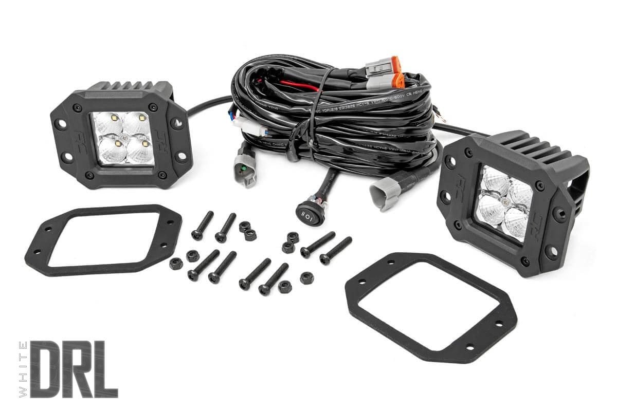 Rough Country (70803DRL) Chrome Series LED Light Pair | 2 Inch | Flush Mount | White DRL