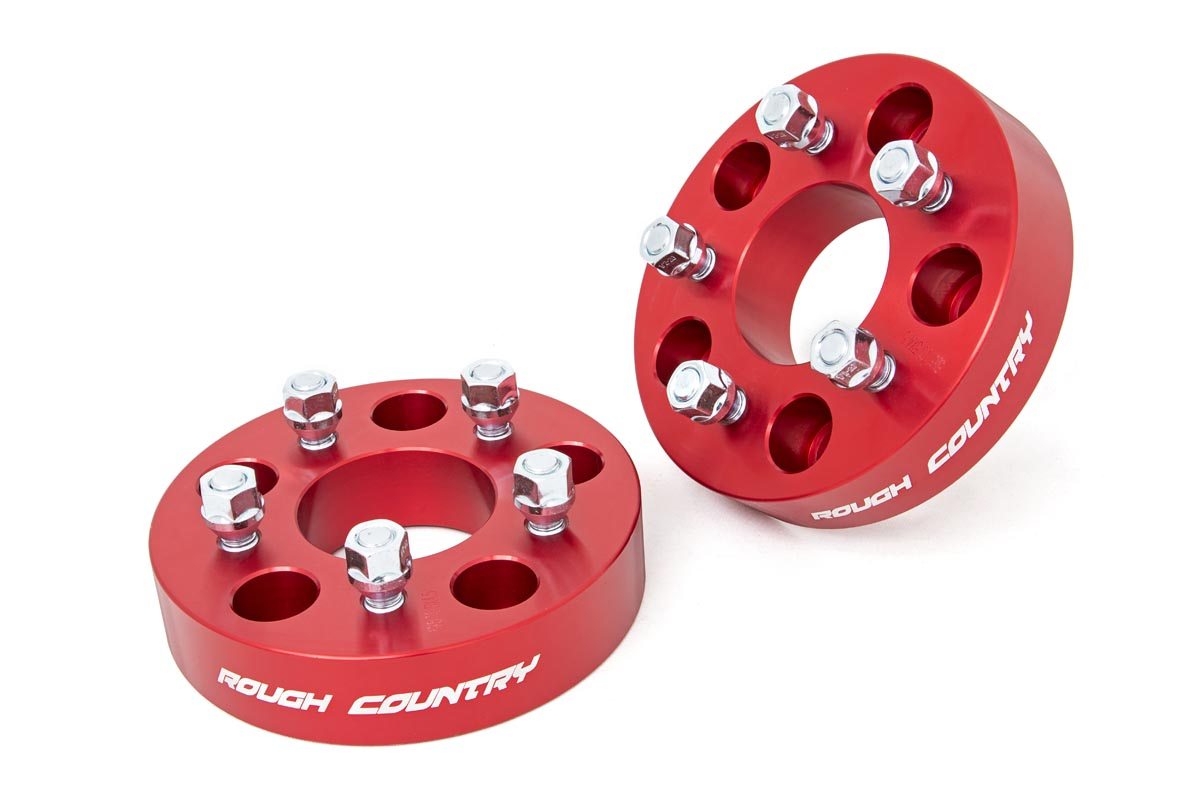 Rough Country (1100RED) 1.5 Inch Wheel Adapters | 5x5 to 5x4.5 | Red | Jeep Wrangler JK/Wrangler Unlimited (07-18)