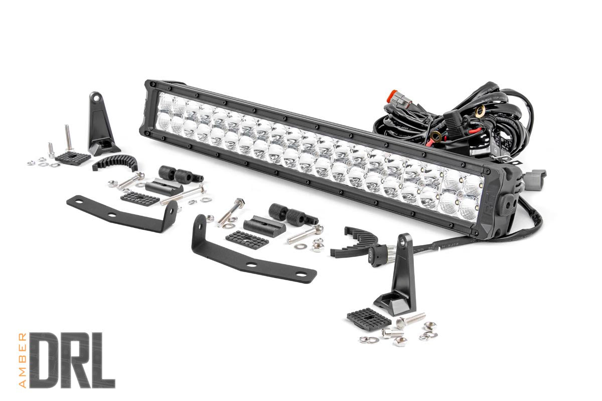 Rough Country (70646DRLA) LED Light Kit | Bumper Mount | 20" Chrome Dual Row | Amber DRL | Nissan Titan XD (16-23)
