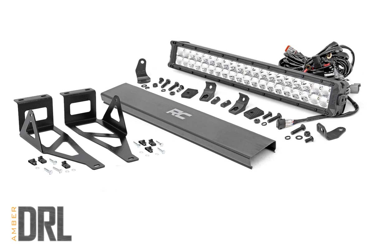 Rough Country (70664DRLA) LED Light Kit | Bumper Mount | 20" Chrome Dual Row | Amber DRL | Ford Super Duty (05-07)