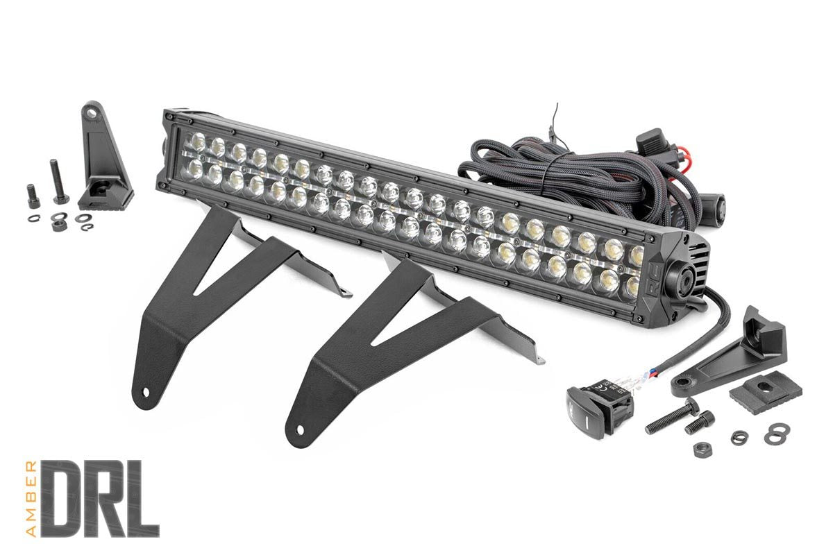 Rough Country (70779DRLA) LED Light Kit | Bumper Mount | 20" Black Dual Row| Amber DRL | Ram 1500 (19-23)