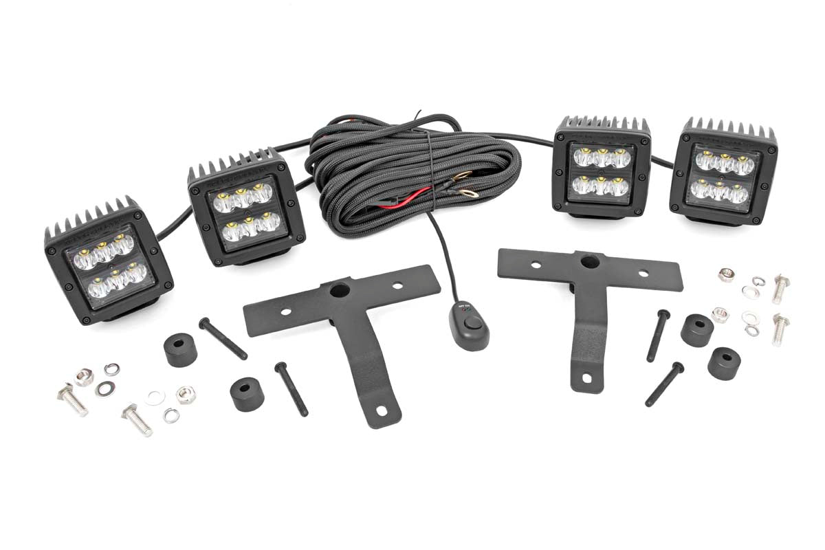 Rough Country (70822) Jeep Quad LED Light Pod Kit - Black Series (18-21 JL / 20-21 Gladiator)