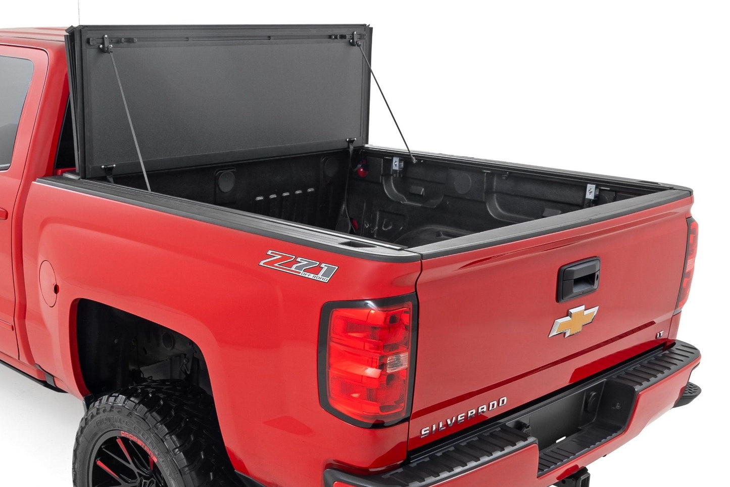 Rough Country (49119651) Hard Tri-Fold Flip Up Bed Cover | 6'7" Bed | Rail Cap | Chevy/GMC 1500/2500HD/3500HD (14-19)