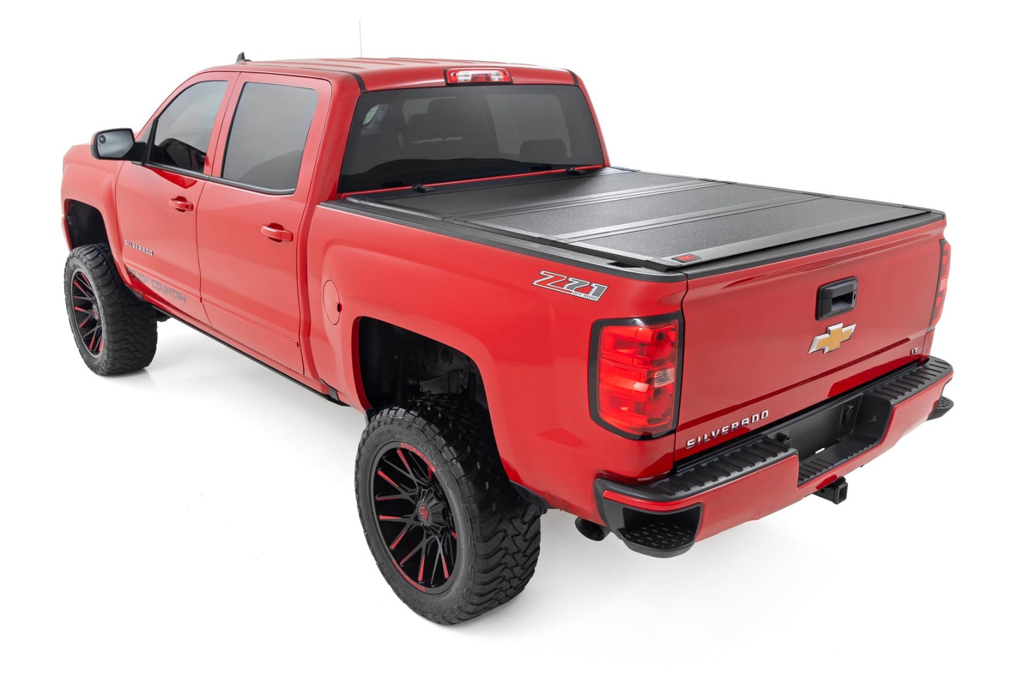 Rough Country (49119651) Hard Tri-Fold Flip Up Bed Cover | 6'7" Bed | Rail Cap | Chevy/GMC 1500/2500HD/3500HD (14-19)