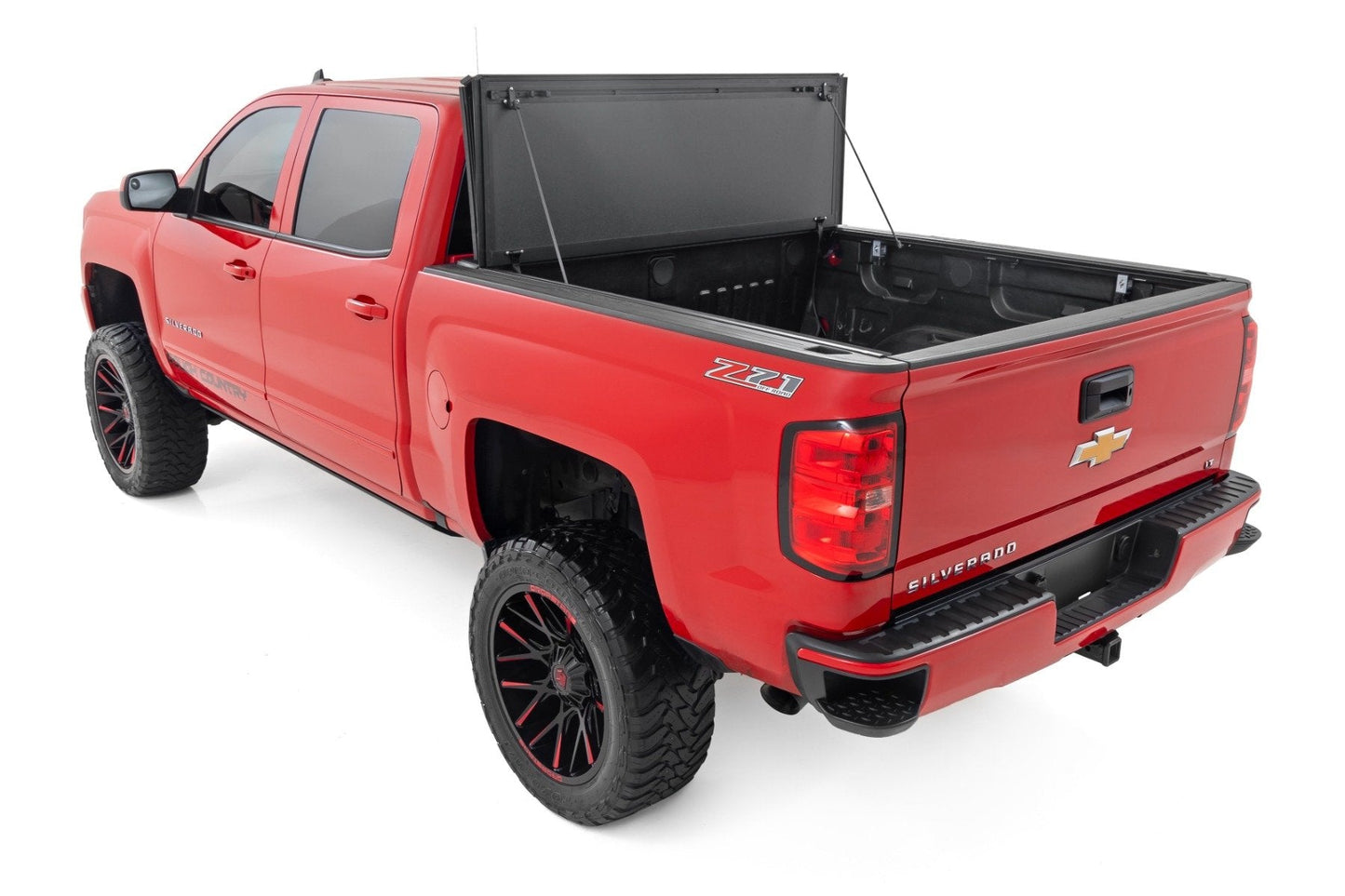 Rough Country (49119651) Hard Tri-Fold Flip Up Bed Cover | 6'7" Bed | Rail Cap | Chevy/GMC 1500/2500HD/3500HD (14-19)