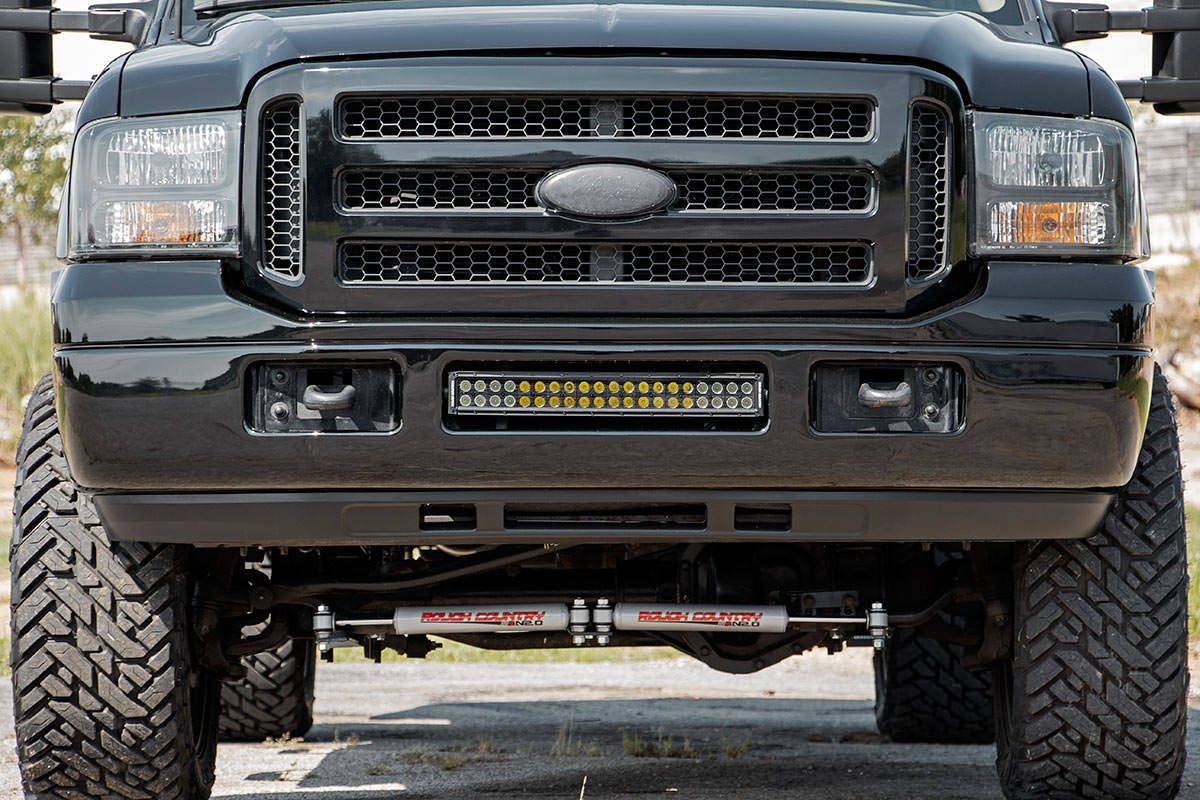 Rough Country (70664DRLA) LED Light Kit | Bumper Mount | 20" Chrome Dual Row | Amber DRL | Ford Super Duty (05-07)