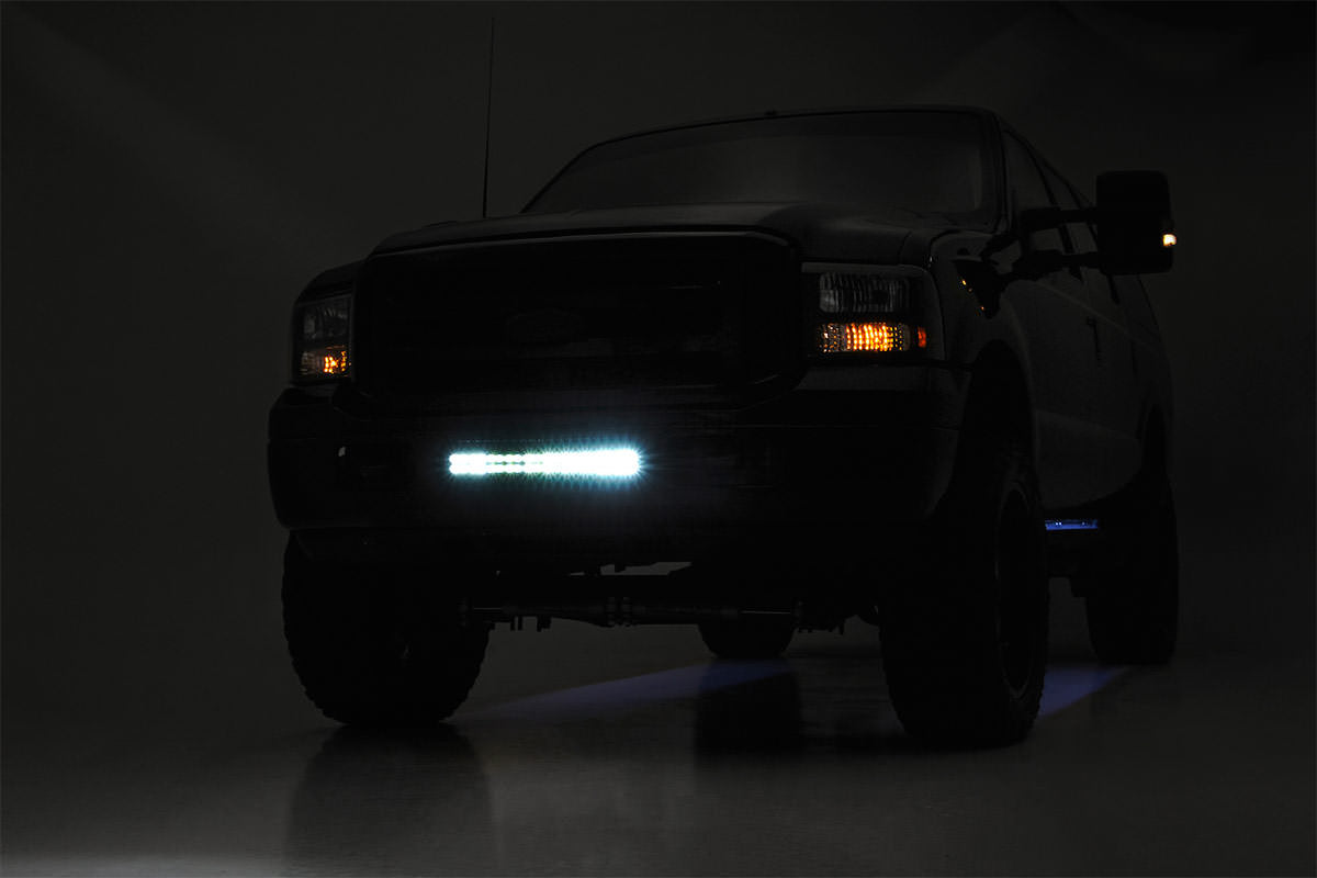 Rough Country (70664DRLA) LED Light Kit | Bumper Mount | 20" Chrome Dual Row | Amber DRL | Ford Super Duty (05-07)