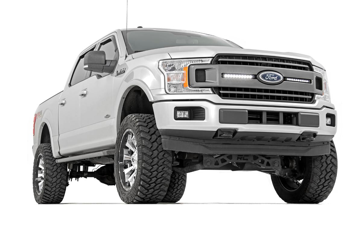 Rough Country (70809) LED Light Kit | Grille Mount | 10" Chrome Slimline Pair | Ford F-150 (18-20)