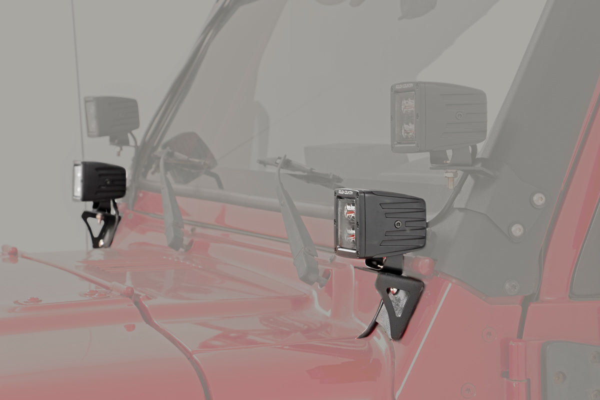 Rough Country (70043) LED Light Mount | Lower Windshield | Pod | Jeep Wrangler TJ (97-06)