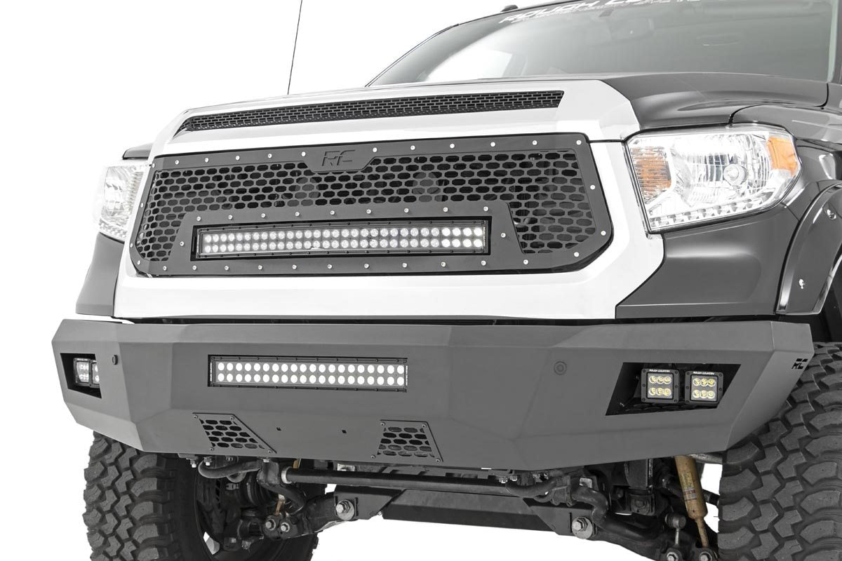 Rough Country (70224) Mesh Grille | 30" Dual Row LED | Black | Amber DRL | Toyota Tundra (14-17)