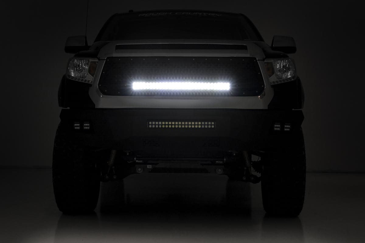 Rough Country (70224) Mesh Grille | 30" Dual Row LED | Black | Amber DRL | Toyota Tundra (14-17)