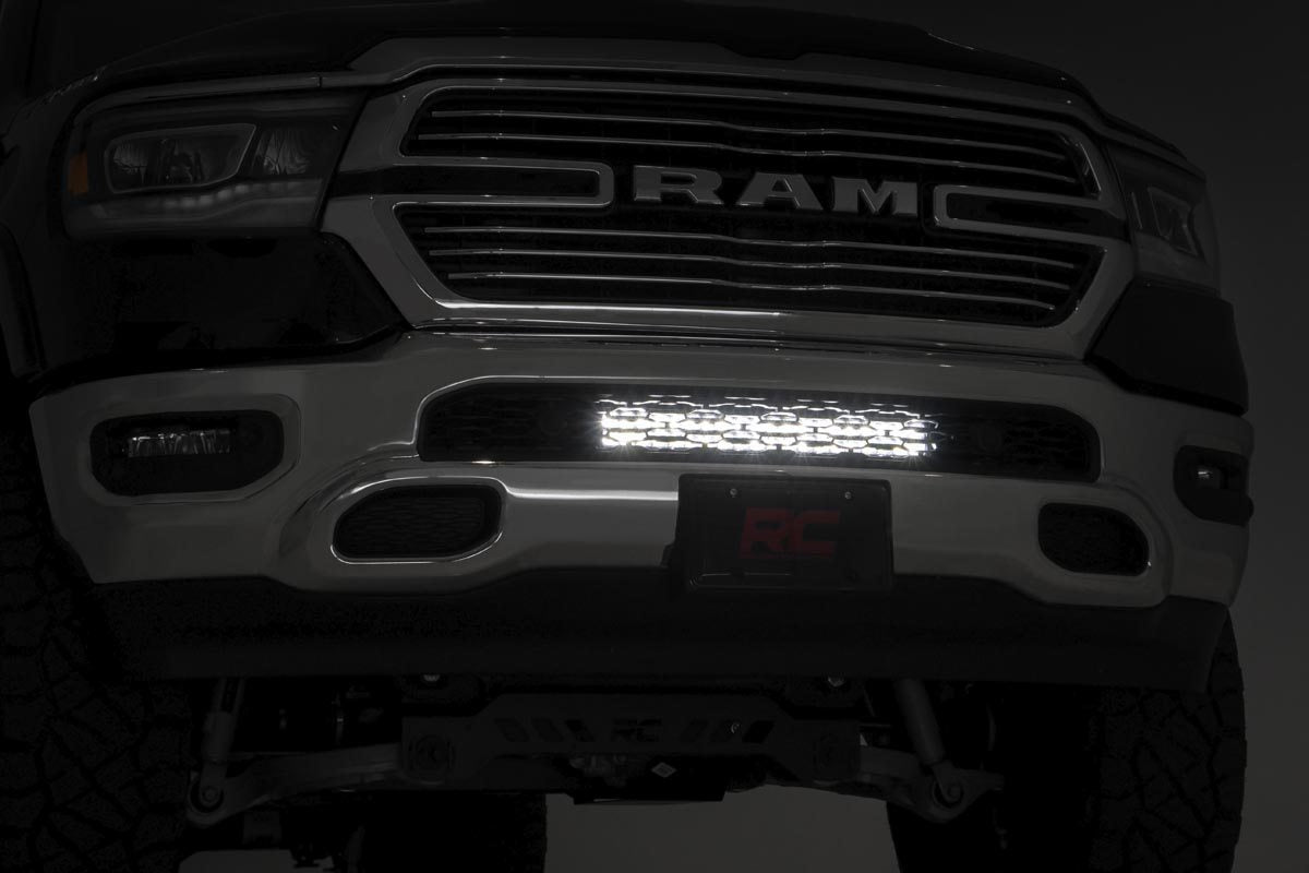 Rough Country (70779DRLA) LED Light Kit | Bumper Mount | 20" Black Dual Row| Amber DRL | Ram 1500 (19-23)