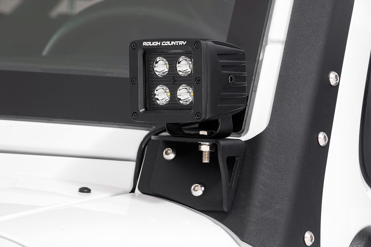 Rough Country (70044) LED Light Mount | Lower Windshield | Pod | Jeep Wrangler JK (07-18)
