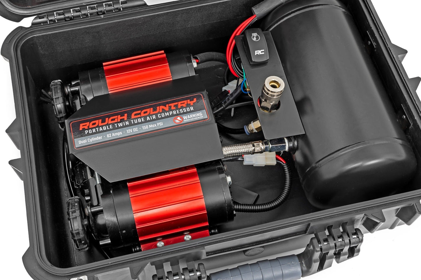 Rough Country (RS208) Portable Twin Motor Air Compressor w/Carry Case | 12 Volt | 150PSI | 6.16 CFM