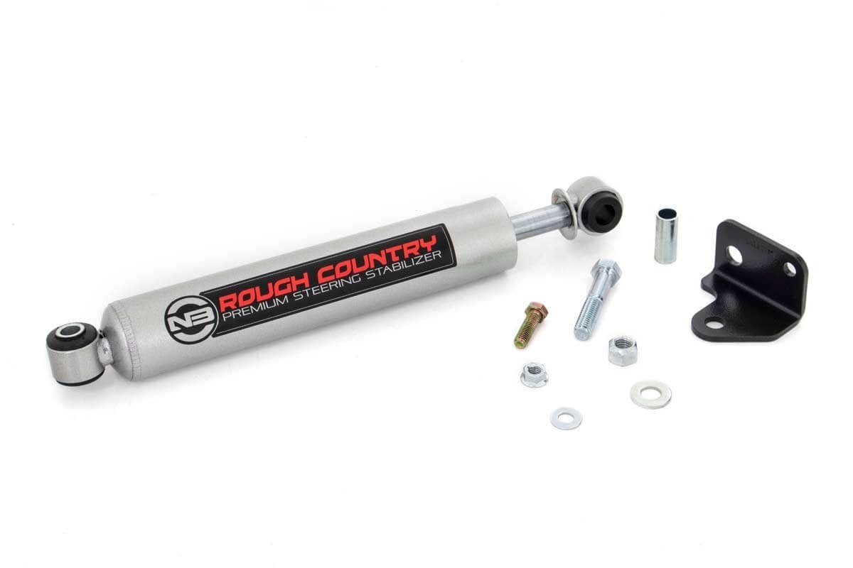 Rough Country (8730630) N3 Steering Stabilizer | Relocation Bracket | Jeep Wrangler JK (07-18)