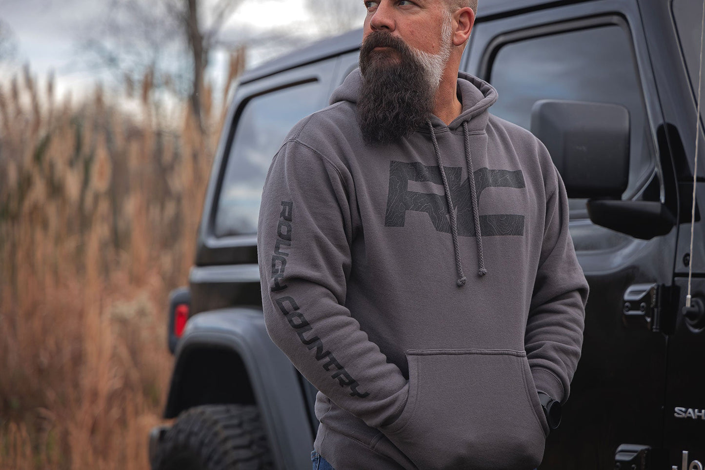 Rough Country (94094XL) Rough Country Hoodie | RC Topographical Sleeve | Charcoal | XL