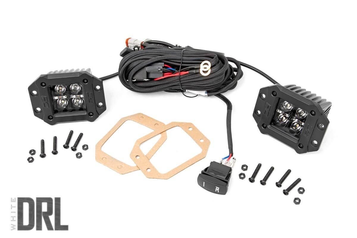 Rough Country (70803BLKDRL) Black Series LED Light Pair | 2 Inch | Flush Mount | White DRL